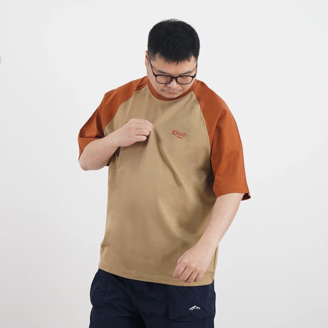 纯棉全棉。260克重磅T恤插肩袖撞色男士短袖宽松胖大码SYJ-KDK365