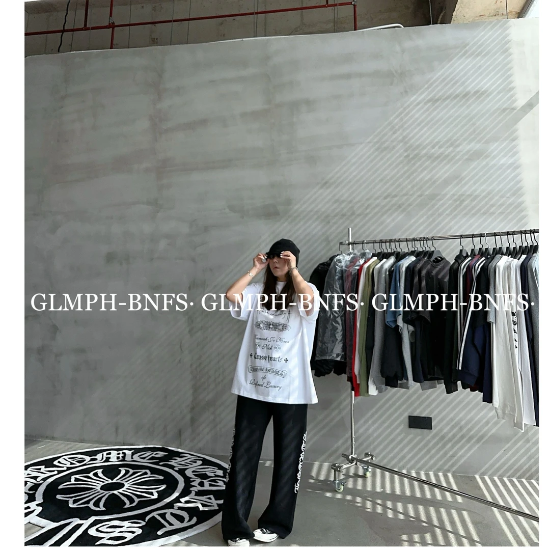 GLMPH-BNFS【巴黎日记】无感小众印花宽松圆领短袖百搭T恤-1100