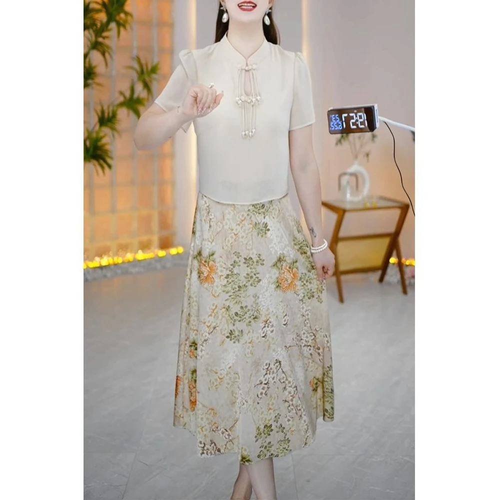 高级冰丽丝时尚洋气简约端庄优雅连衣裙2025夏季新款修身显瘦裙子