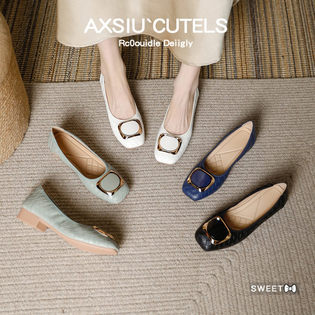 法式低跟粗跟浅口单鞋女工作鞋百搭豆豆鞋职场休闲风出游百搭鞋子