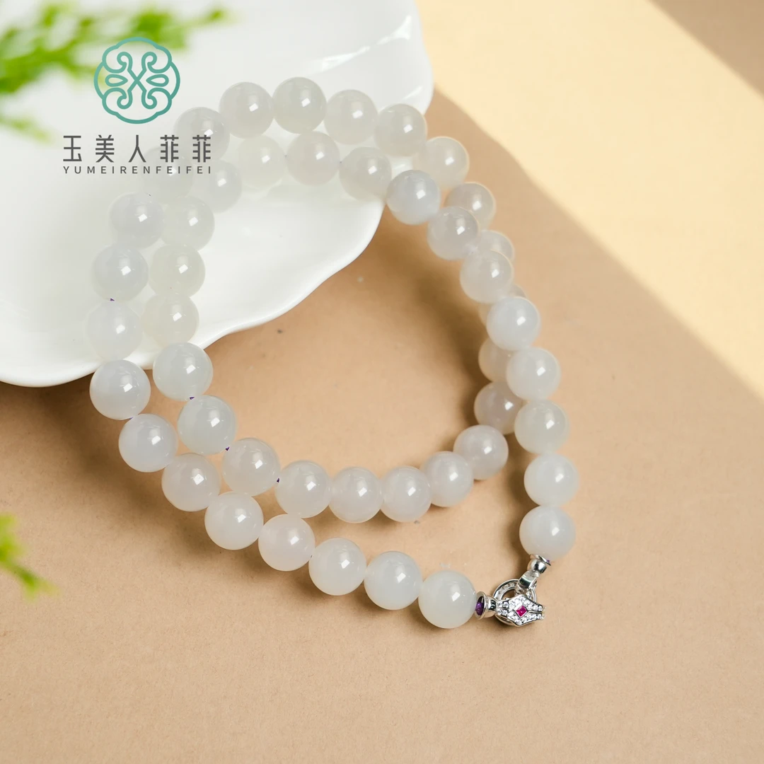 菲菲珠宝好*S925和田玉圆珠约10mm项链