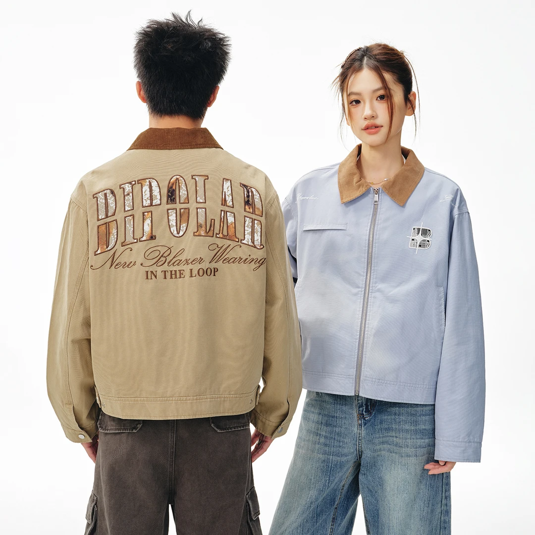 BIPOLAR蕾丝贴布绣底特律时尚休闲情侣琥珀流光风早秋夹克 19Z143