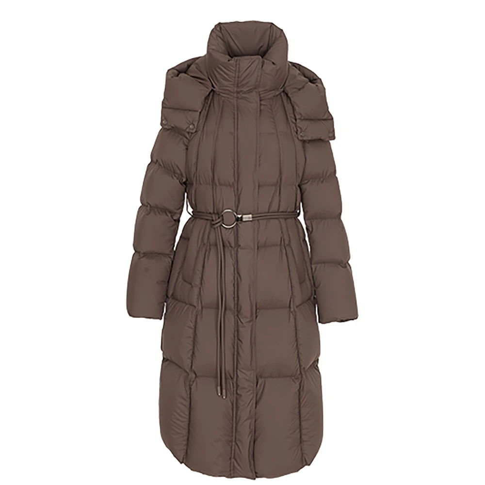 贵姿2025年冬季新款连帽长款收腰加厚羽绒服中长款