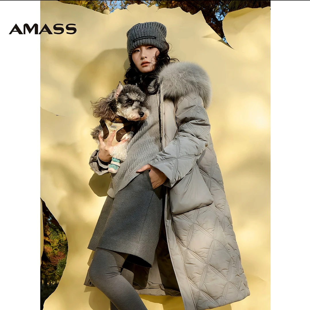 阿玛施AMASS热感力韩版笑脸拉链口袋连帽领绗缝棉服外套5400834