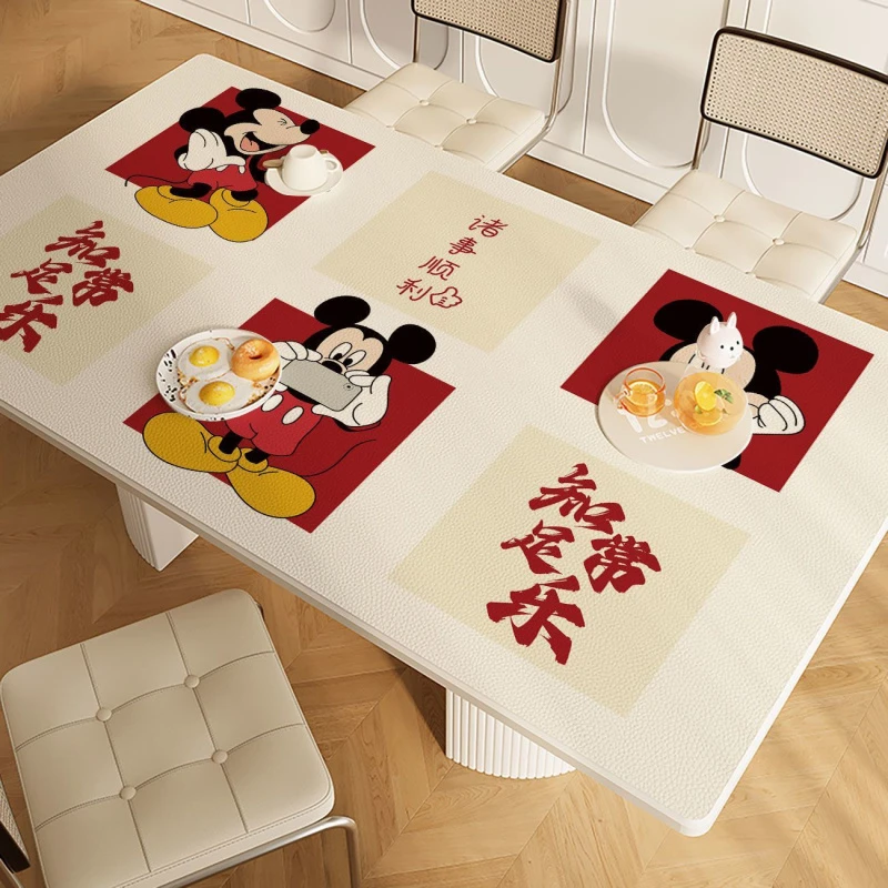 简约米奇餐桌垫卡通免洗防水皮革茶几垫长方形桌垫家用防油隔热垫