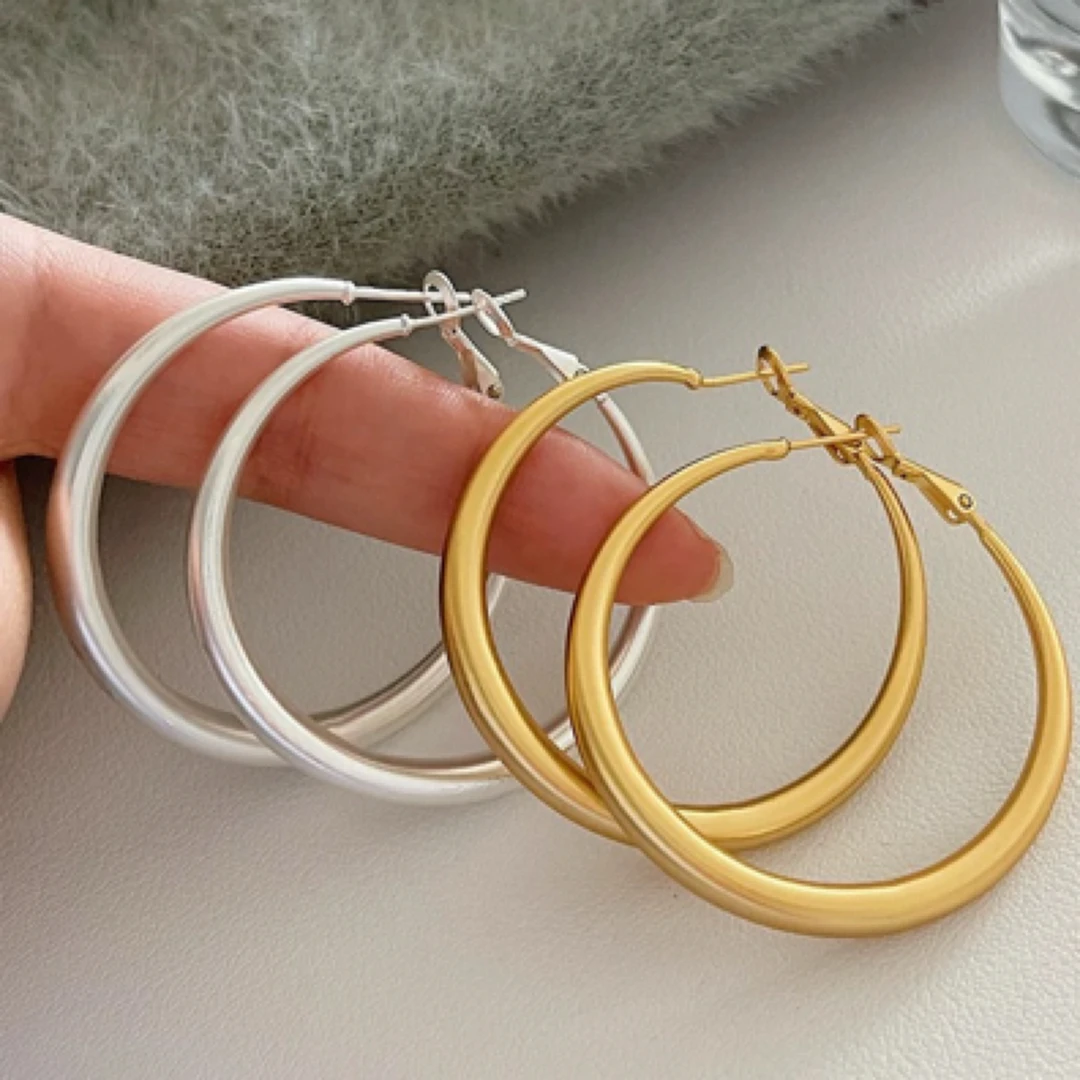 黄铜耳饰 品质款大圈耳环女设计感欧美哑光磨砂圆耳圈2025新款潮