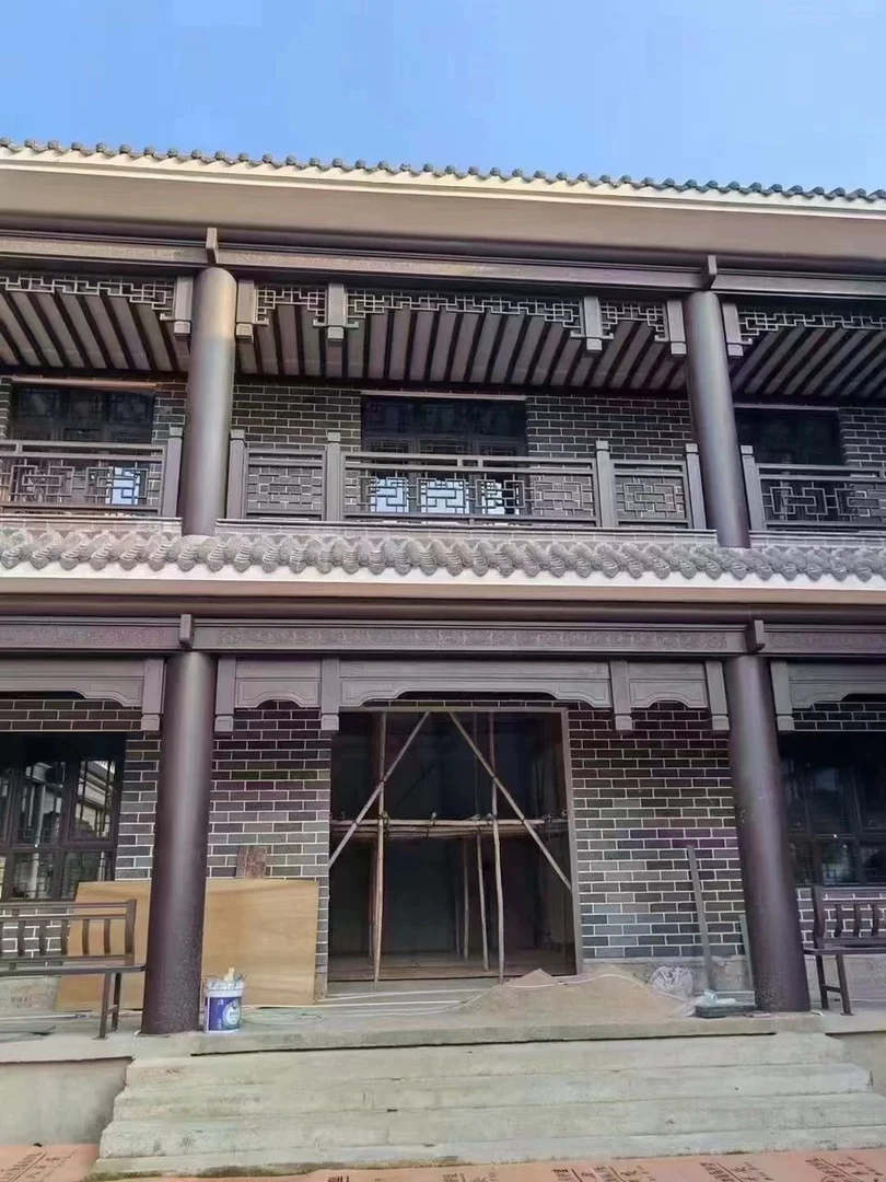 铝合金仿古凉亭门楣挂落屋檐万字花格角花新中式装饰木纹窗花格栅