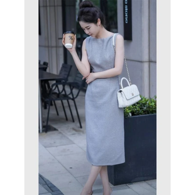 大方得体裙子女夏季法式气质轻奢高级感上流社会小香风灰色后妈裙