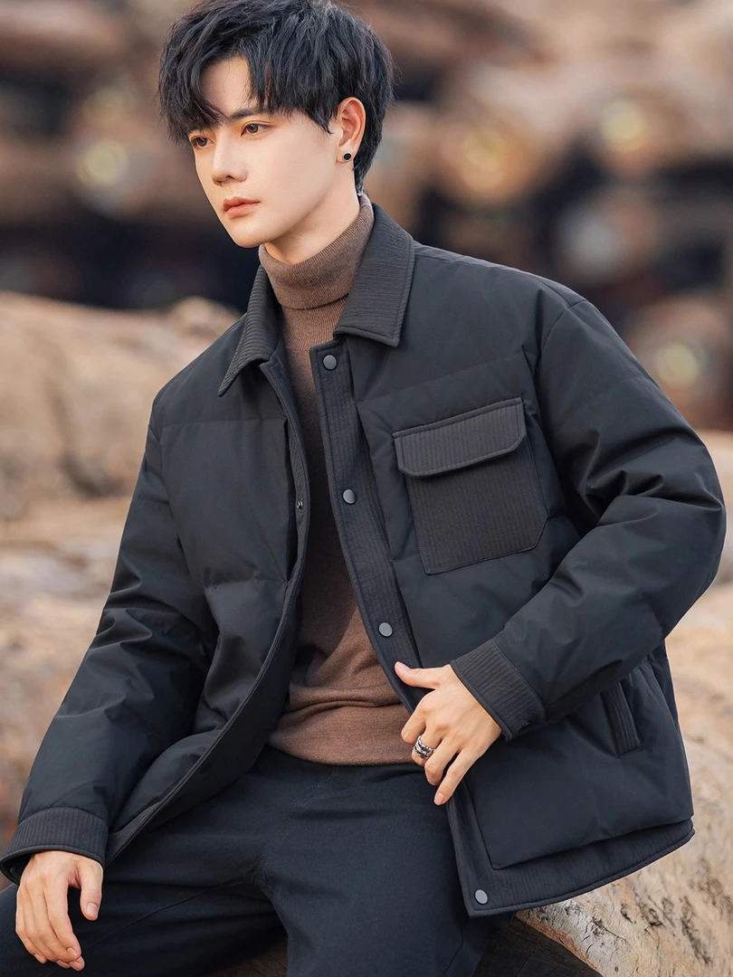 羽绒服男士冬季加厚保暖冬季新款青年百搭50鸭绒翻领短款外套潮牌