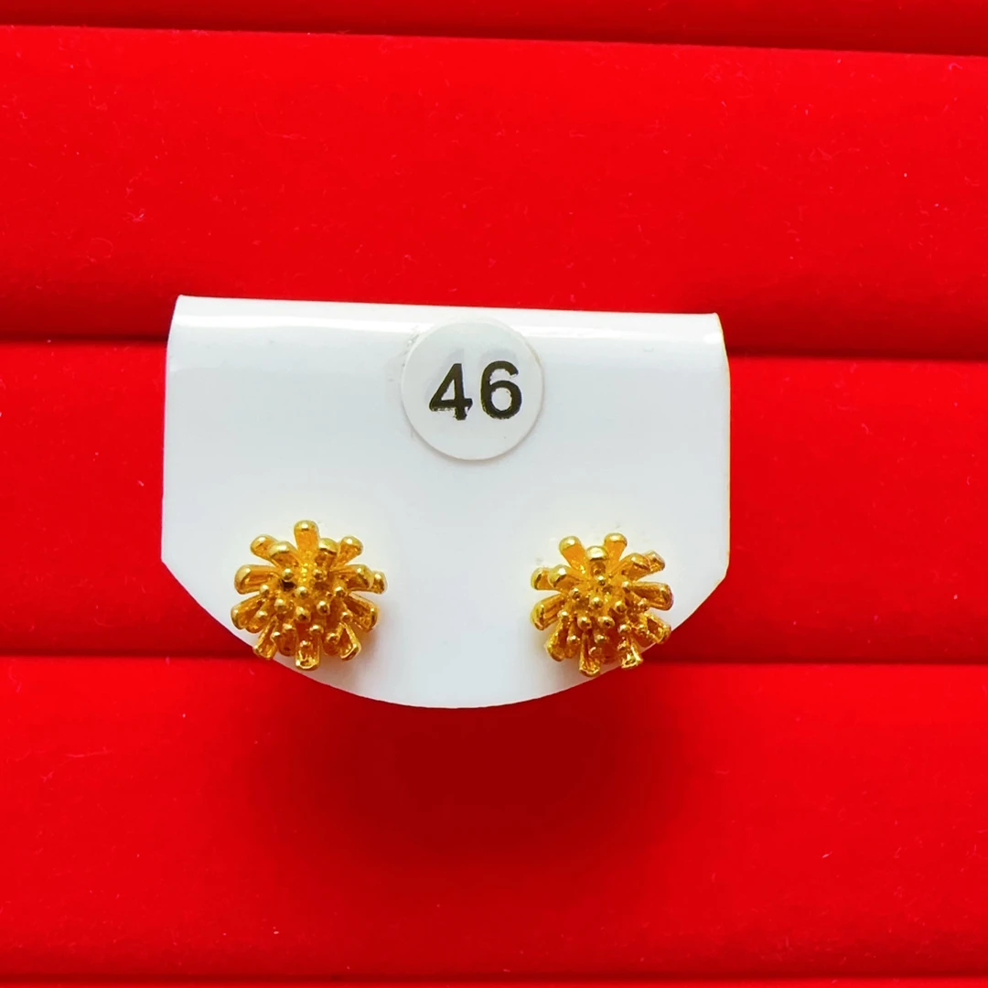 铜合金耳饰 46号法式植物花卉金色女耳钉经典气质百搭