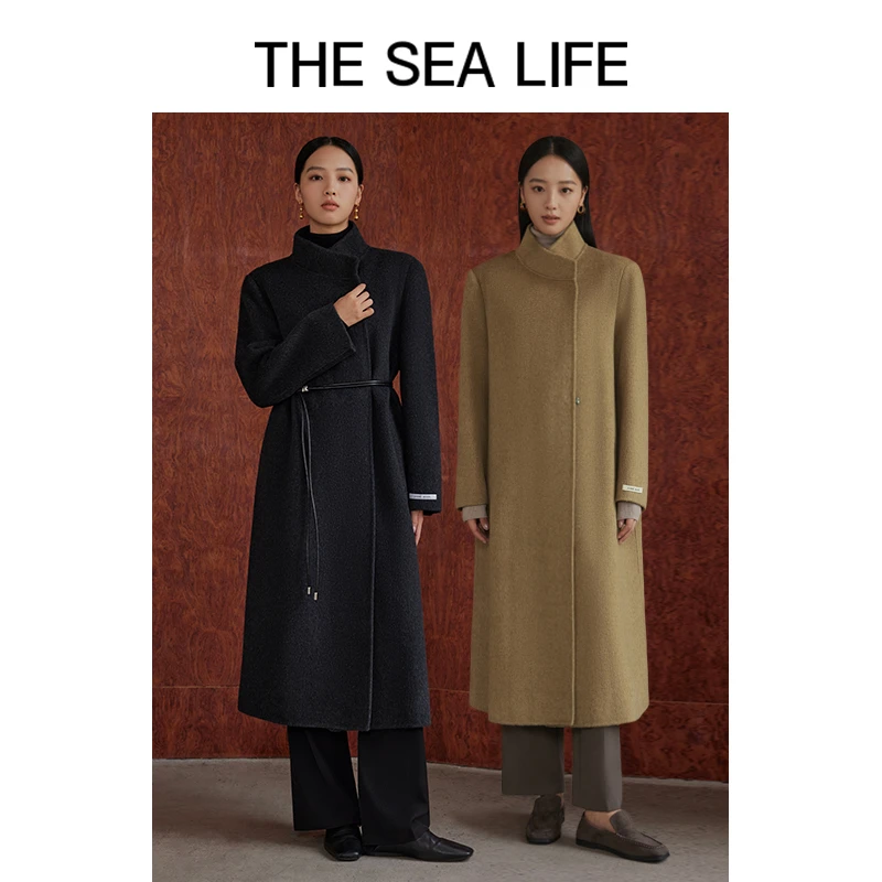 欧海一生反季穿搭24冬长款呢大衣气质绵羊毛大衣thesealife180183