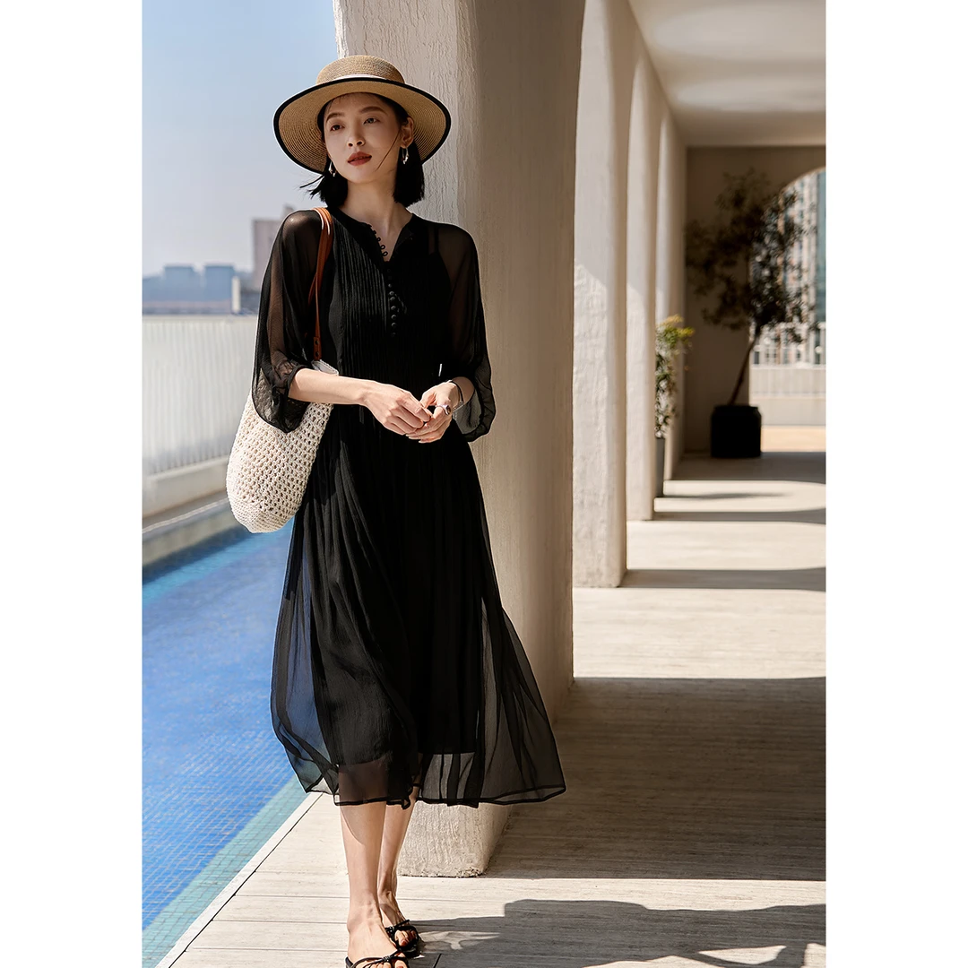 『罗曼蒂克 秀场款』顺纡连衣裙重工桑蚕丝长裙附打底SQE880654MG