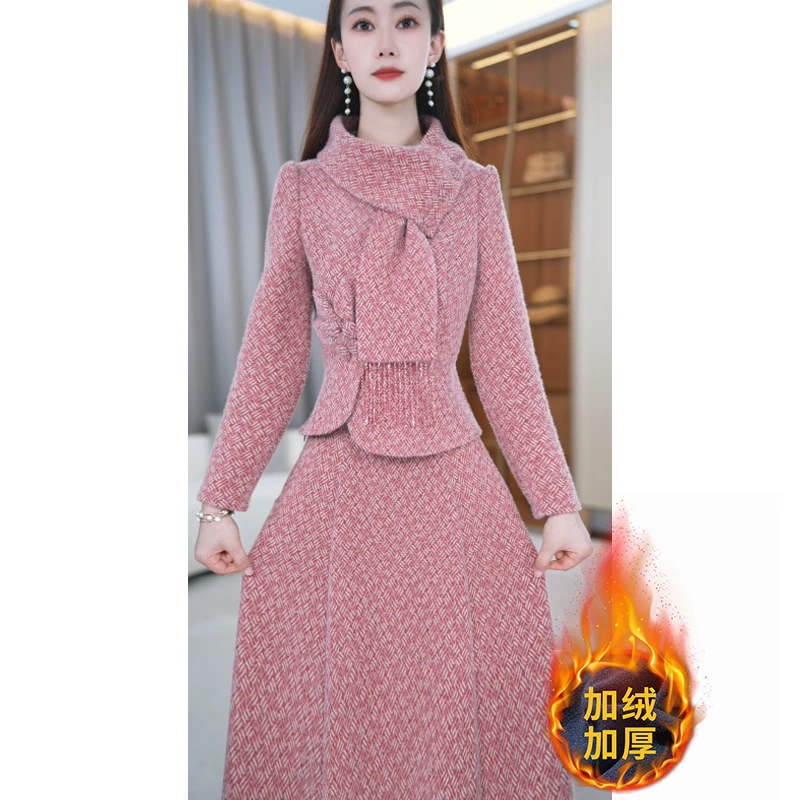 【两件套】冬季新款优雅气质复古百搭减龄加绒两件套套装M-4XL