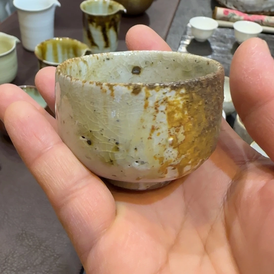手作柴烧粉引品茗杯