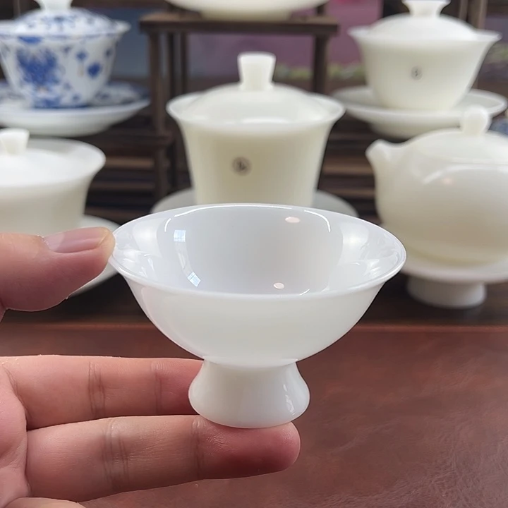 上釉璞玉瓷70ml高足斗笠杯
