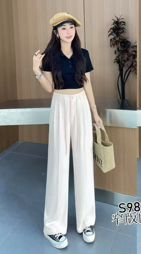 夏季薄款高腰垂感休闲直筒裤98110