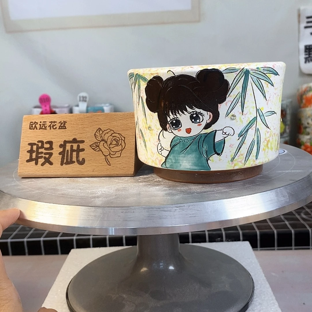 紫砂花盆红陶手绘花盆