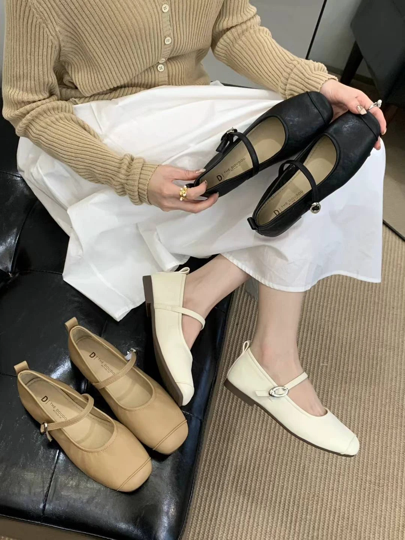 D 6318-3 2025新款软皮舒适玛丽珍鞋女方头气质百搭小单鞋