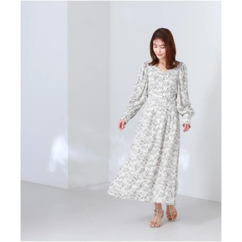 【TaKuMi】 初秋 N 高级感法式碎花V领长袖时尚连衣裙