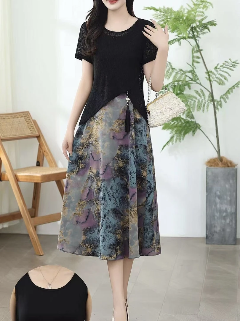 夏季新款两件套连衣裙显瘦气质时尚百搭中长款休闲裙子女