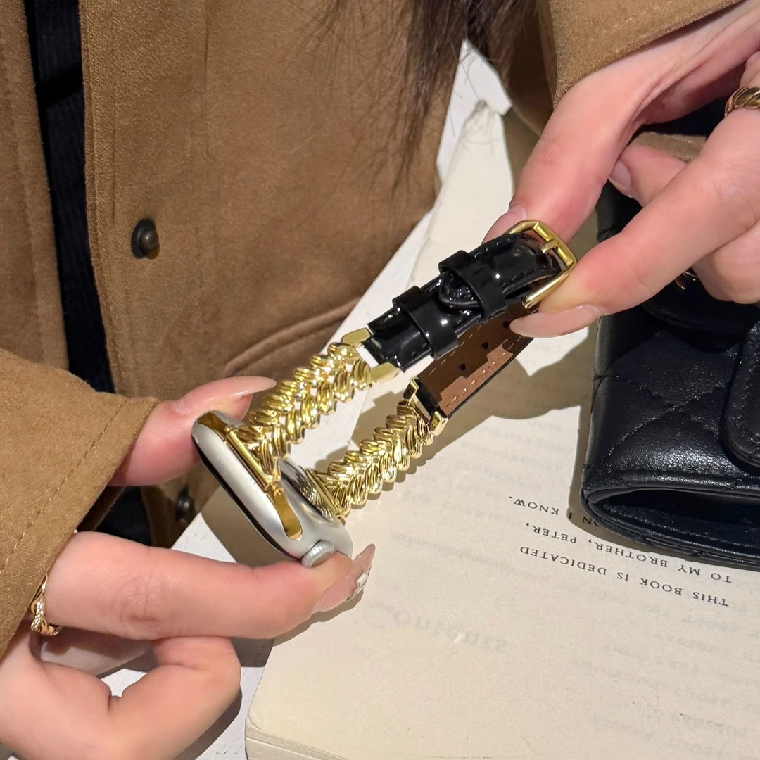 适用苹果AppleWatchs11手表表带iWatch109876SE编织金属麻花腕带