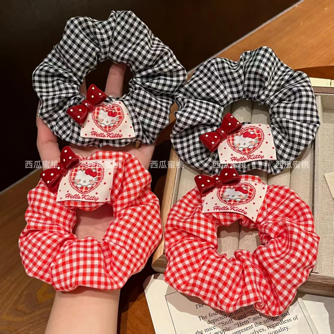 韩版新款甜美格纹大肠发圈百搭可爱高弹力丸子头肥肠发圈发圈发饰