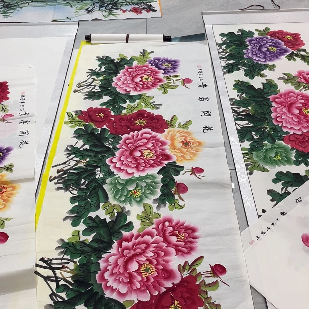 国画国画作品原稿小六尺横幅红