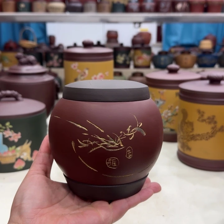 紫砂茶叶罐兰花罐