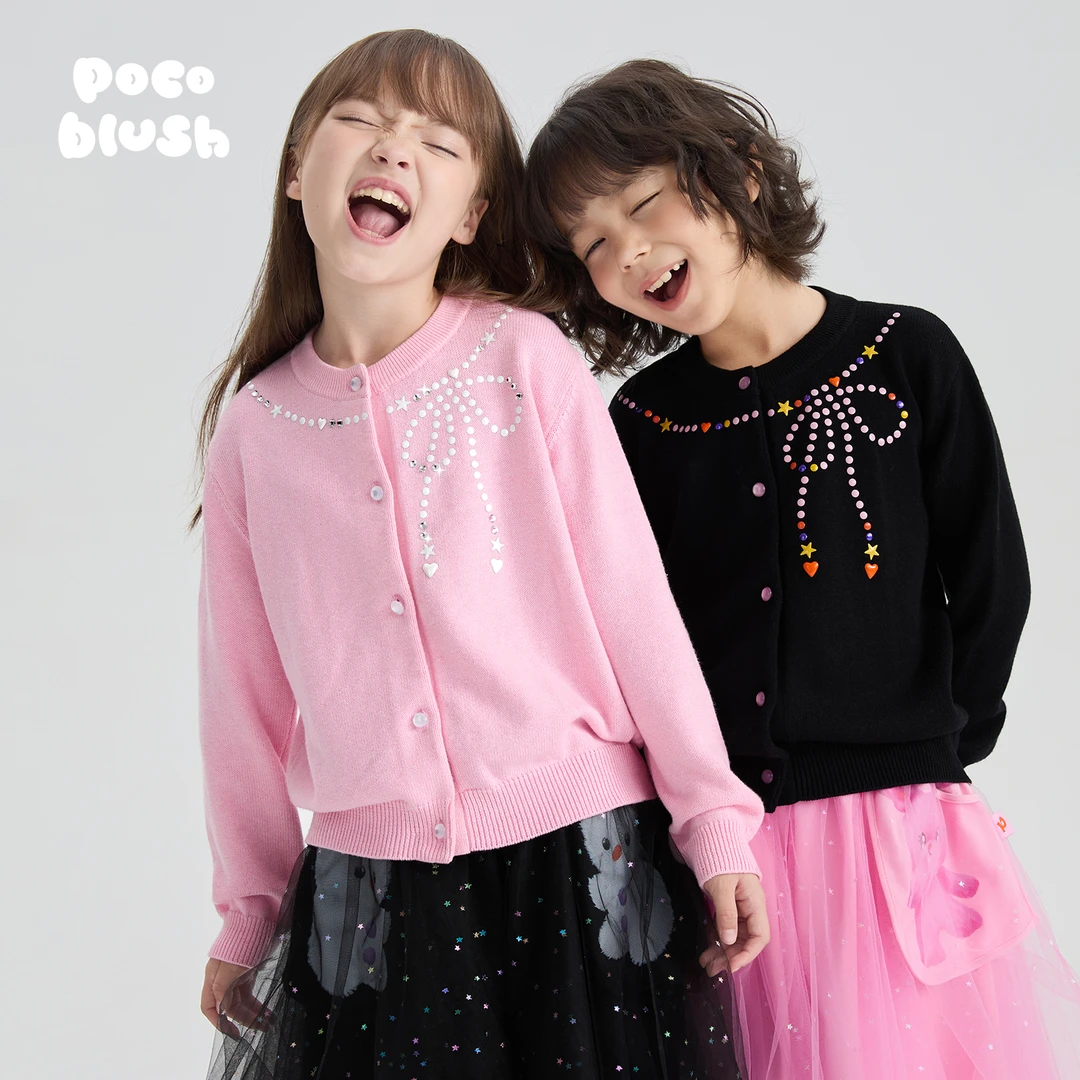 pocoblush【闪闪发光的蝴蝶结】毛衣开衫早秋外套女童甜美针织衫