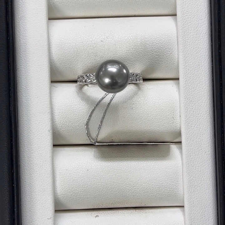 戒圈银S925镶嵌海水珍珠大溪地10-11mm 35号