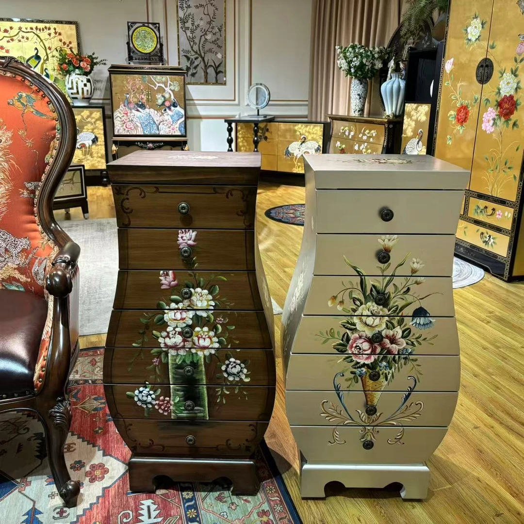 美式乡村法式新中式花瓶柜七斗柜抽屉沙发边柜装饰柜美式