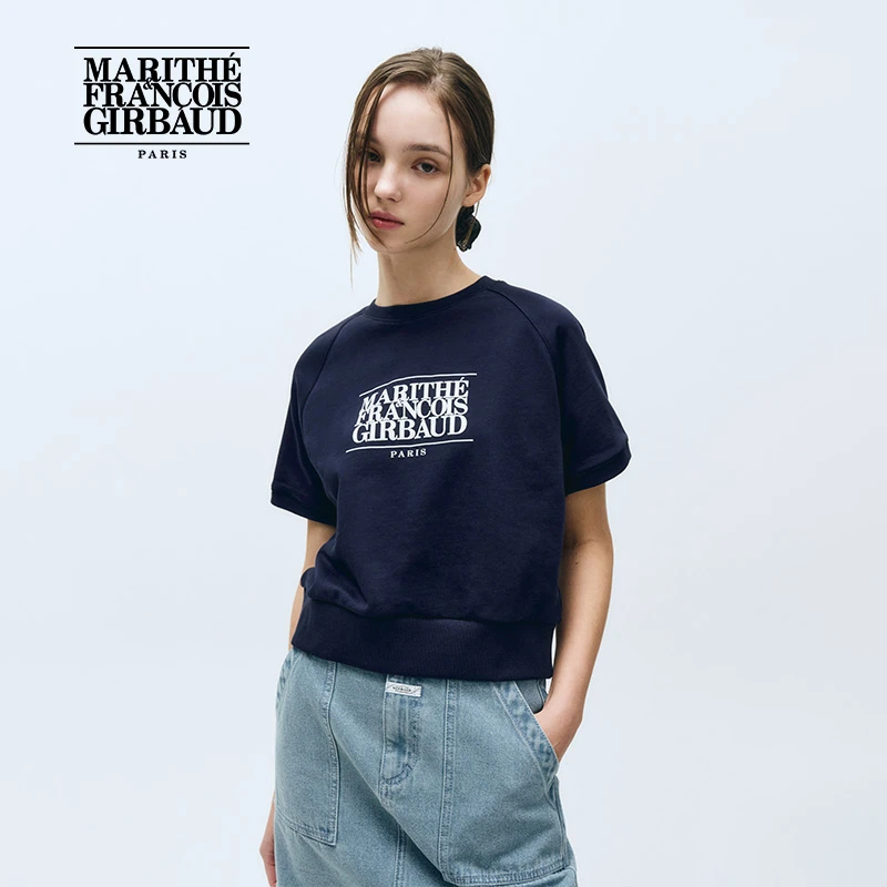 MARITHE短袖卫衣潮流女士经典LOGO短袖圆领上衣2025新MFG45USW104