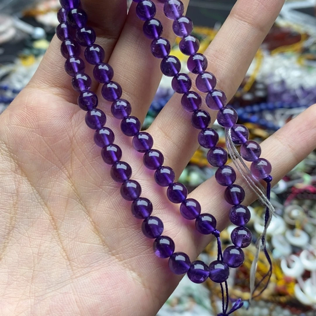 玛瑙/玉髓未镶嵌珠宝半成品一条纯天然乌拉圭紫水晶圆珠6mm