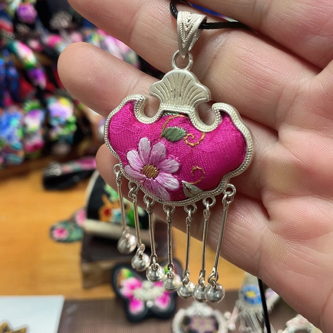 花岗石非金属布艺纯铜项链吊坠