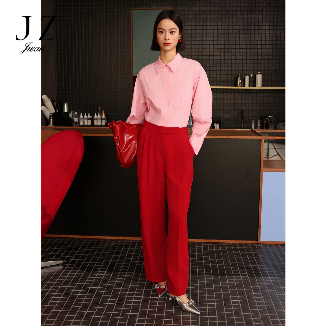 JZ玖姿【星线好物】JWEQ11031商场同款直筒裤子拖地秋通勤风女