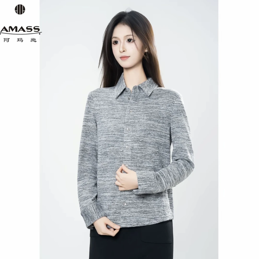 阿玛施AMASS 复古学院明线收腰设计长袖衬衫530017