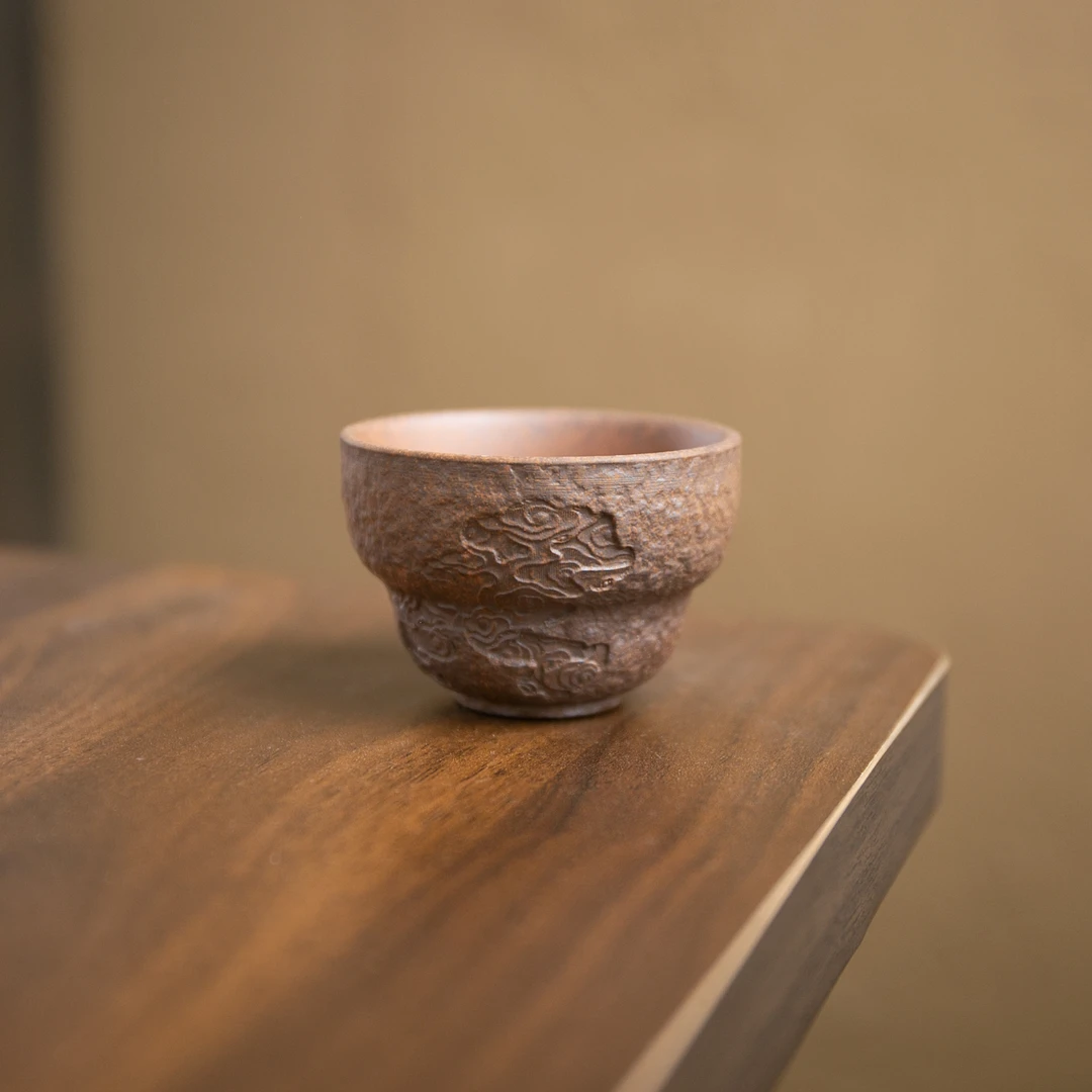 【名匠】祥云葫芦杯.7732.中式原矿老岩泥裸烧主人杯客杯.SL