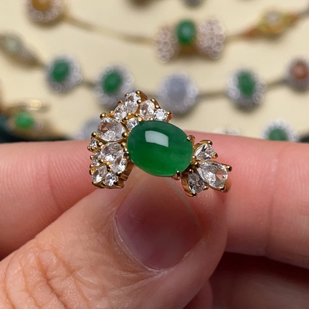 翡翠戒指银S925镶嵌纯天然缅甸翡翠