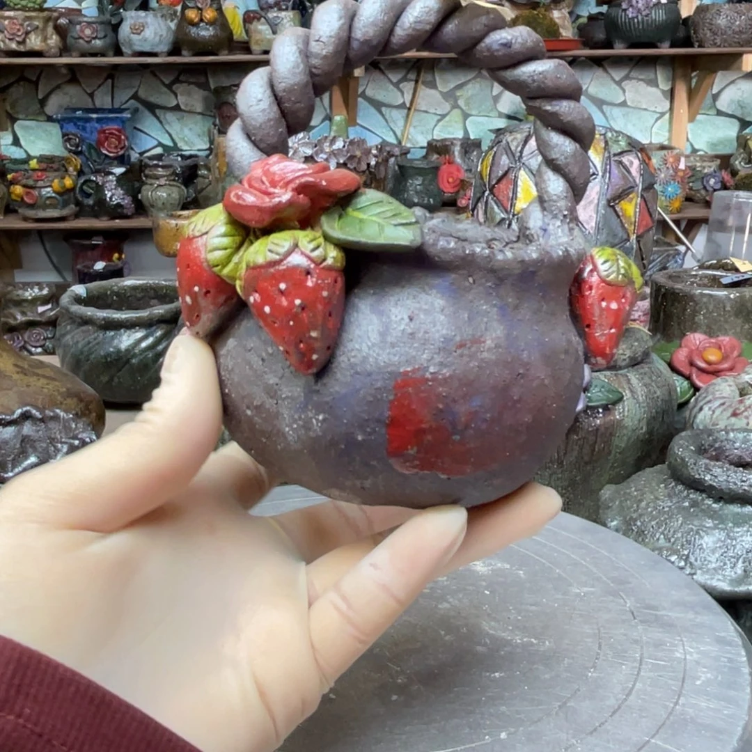 红陶粗砂陶瓷花盆