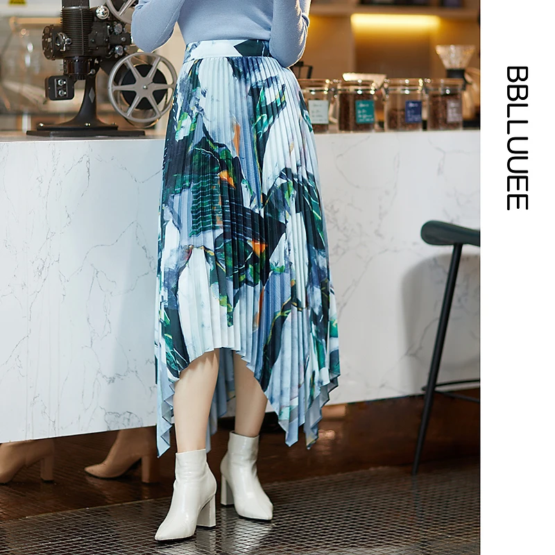 【晨晨精选】【青山雾绕】BBLLUUEE粉蓝衣橱2025春夏新款斜纹印花百褶