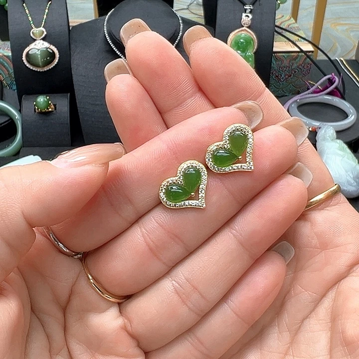 和田玉银S925镶嵌耳饰