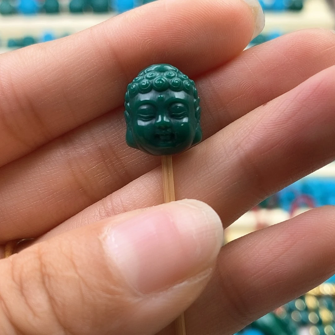 琉璃配饰油绿色12+佛头