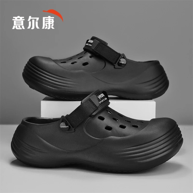 意尔康男鞋2025新款夏季外穿透气防滑沙滩洞洞鞋开车两用包头拖鞋