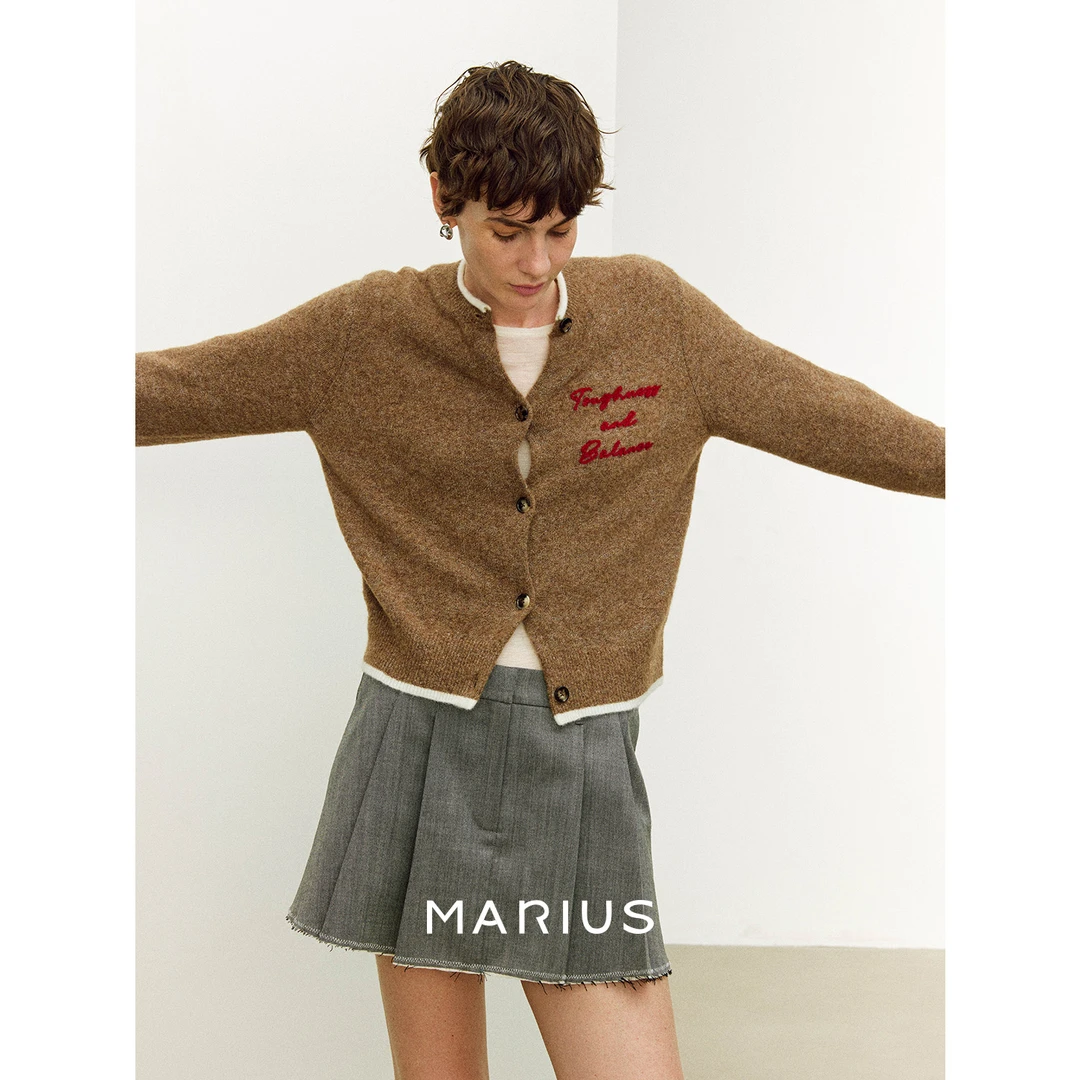 MARIUS“新浪漫”BABY羊驼毛佰搭宽松撞色边字母针织套头衫开衫