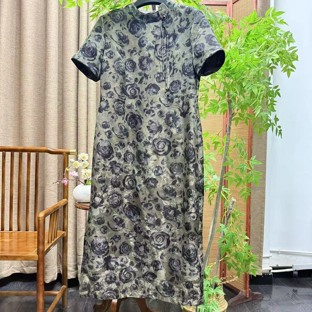 【佳鑫香云纱】桑蚕丝香云纱设计师气质国风款连衣裙LBF-25133-11