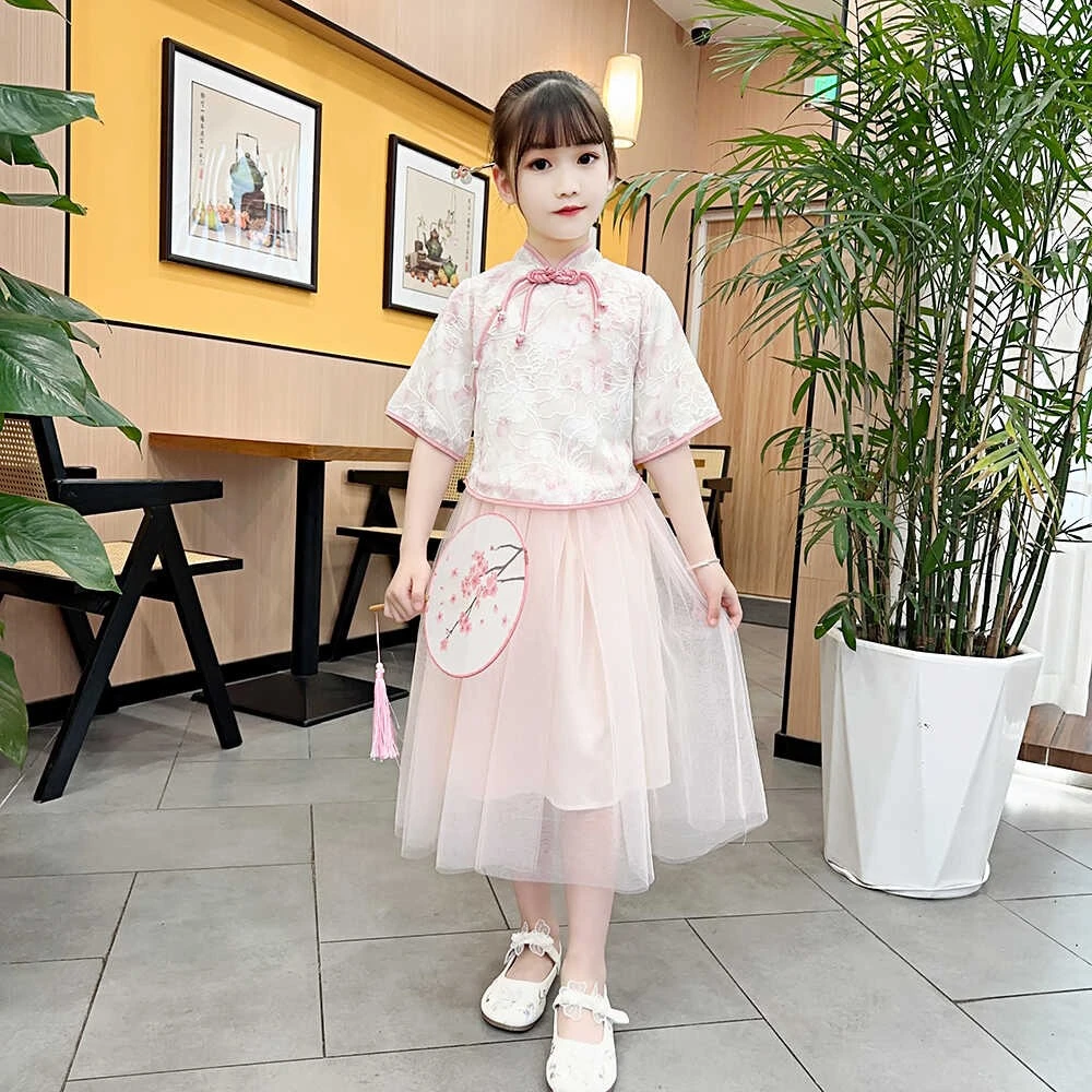 女童半身裙汉服复古民族唐装新中式中国风套装古风文艺国风两件套