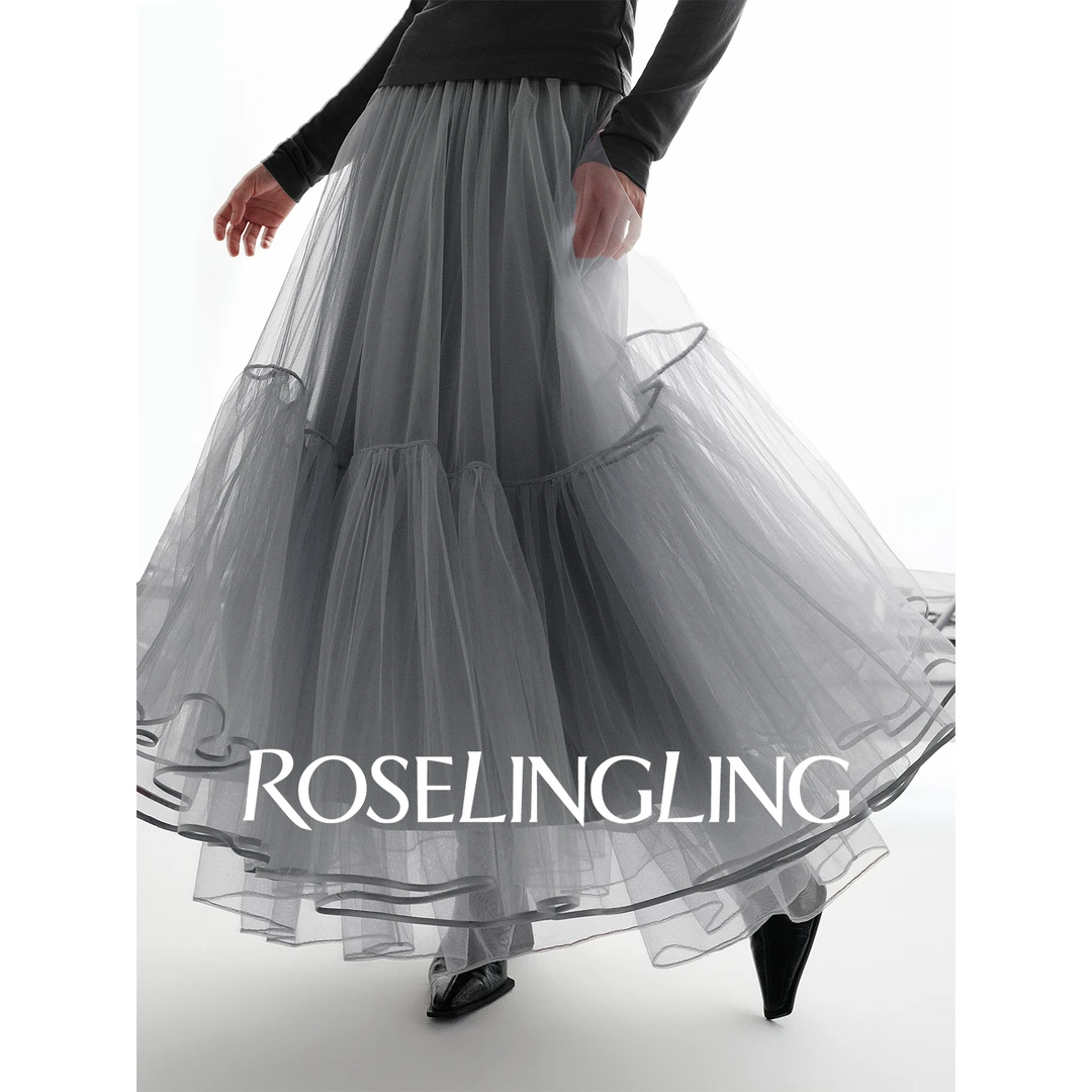 ROSELINGLING浪漫本质 飘逸高弹锦纶纱质蓬松感双层伞形A字半身裙