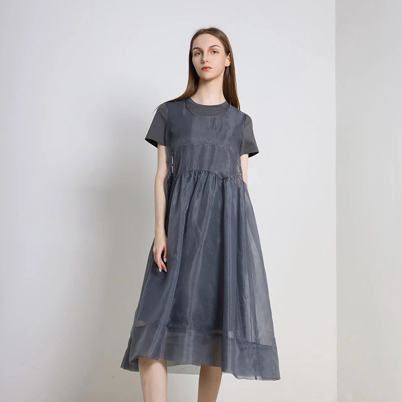 Jane express/简表达25夏新款连衣裙收腰圆领中长款时尚XLY53001