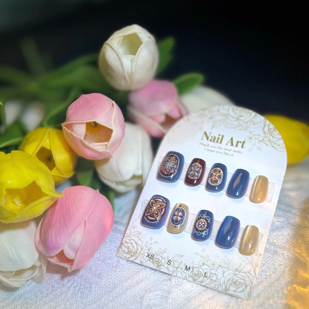 波西米亚 中长甲 异域个性猫眼穿戴甲 可反复使用可拆卸送工具包