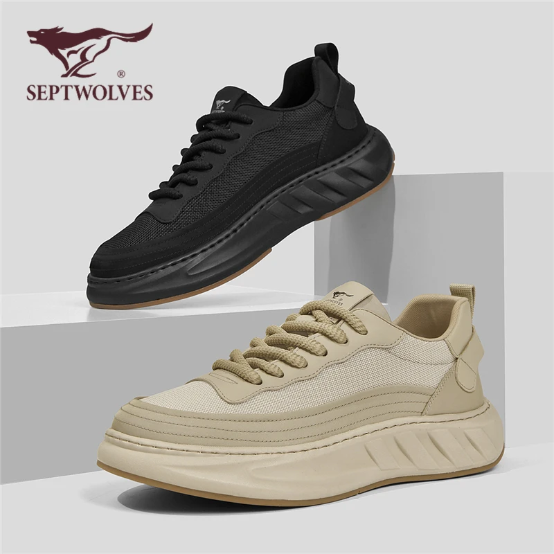 七匹狼男鞋2025新款秋季透气网面鞋户外休闲运动鞋厚底百搭跑步鞋